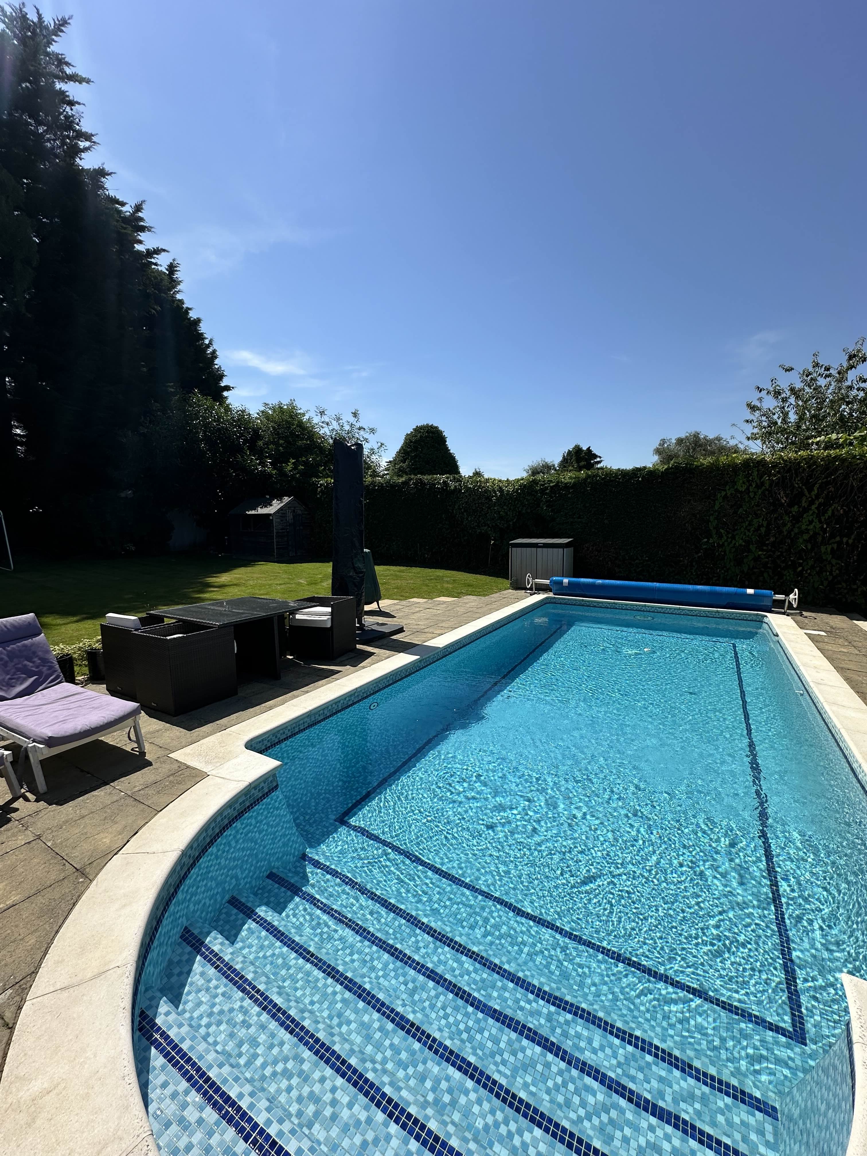 Pool side view showing depth markers